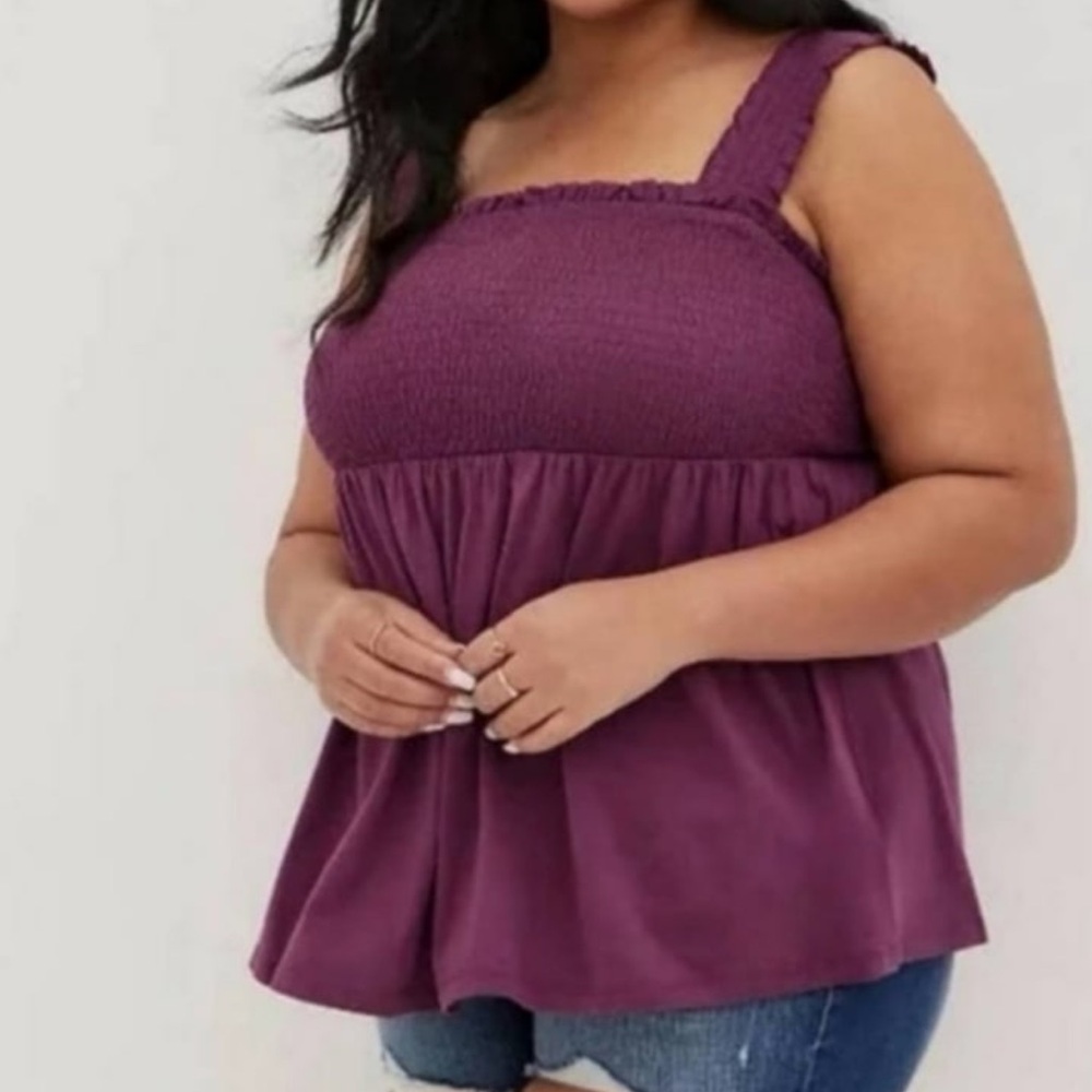Torrid Knit Babydoll Square Neck Smocked Bodice Tank Purple 4X NWT